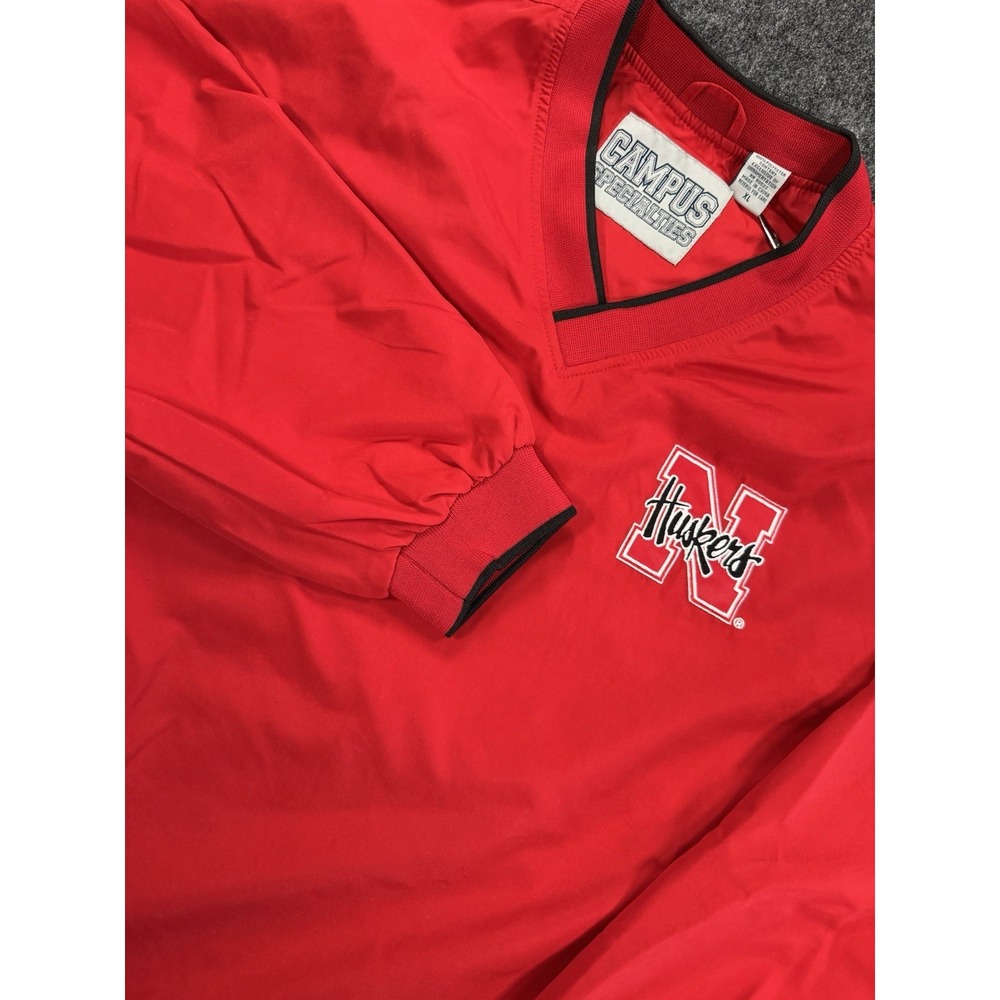Nebraska Huskers Pullover Windbreaker Jacket Red Campus XL V Neck